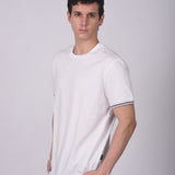 Polo Cuello Redondo Manga Corta Puño Rayas Blanco