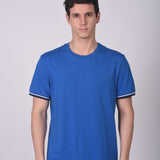 Polo Cuello Redondo Manga Corta Puño Rayas Azulino