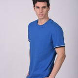 Polo Cuello Redondo Manga Corta Puño Rayas Azulino