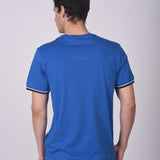 Polo Cuello Redondo Manga Corta Puño Rayas Azulino