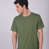 Polo Cuello Redondo Manga Corta Puño Rayas Verde Manzana