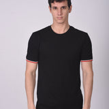 Polo Cuello Redondo Manga Corta Puño Rayas Negro