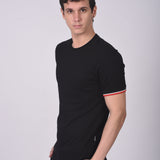 Polo Cuello Redondo Manga Corta Puño Rayas Negro