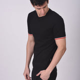 Polo Cuello Redondo Manga Corta Puño Rayas Negro