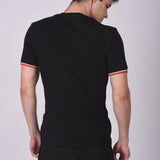 Polo Cuello Redondo Manga Corta Puño Rayas Negro