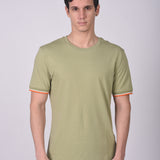 Polo Cuello Redondo Manga Corta Puño Rayas Verde