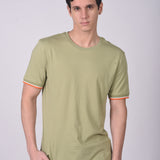 Polo Cuello Redondo Manga Corta Puño Rayas Verde