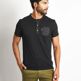 Pack de 3 Polos Cuello Henley Manga Corta Celeste, Blanco y Negro
