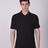 Polo Cuello Camisa Rectilineo Ziper Texturizado Negro