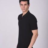 Polo Cuello Camisa Rectilineo Ziper Texturizado Negro