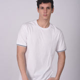 Polo Cuello Redondo Manga Corta Puño Rayas Blanco