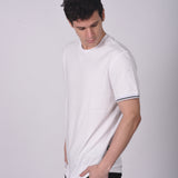 Polo Cuello Redondo Manga Corta Puño Rayas Blanco