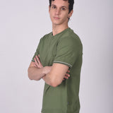 Polo Cuello Redondo Manga Corta Puño Rayas Verde Manzana