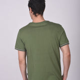 Polo Cuello Redondo Manga Corta Puño Rayas Verde Manzana
