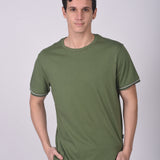 Polo Cuello Redondo Manga Corta Puño Rayas Verde Manzana