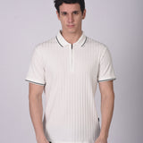 Polo Cuello Camisa Manga Corta Texturizado Ziper Blanco