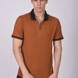 Polo Cuello Camisa Manga Corta Texturizado Ziper Camell