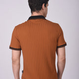Polo Cuello Camisa Manga Corta Texturizado Ziper Camell