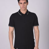 Polo Cuello Camisa Manga Corta Texturizado Ziper Blanco