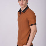 Polo Cuello Camisa Manga Corta Texturizado Ziper Camell