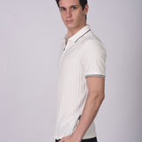 Polo Cuello Camisa Manga Corta Texturizado Ziper Blanco
