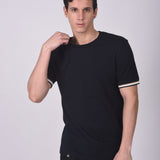 Polo Cuello Redondo Manga Corta Puño Rayas Azul