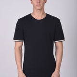 Polo Cuello Redondo Manga Corta Puño Rayas Azul