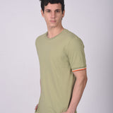 Polo Cuello Redondo Manga Corta Puño Rayas Verde