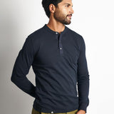 Polo Cuello Henley Manga Larga Azul
