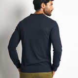 Polo Cuello Henley Manga Larga Azul