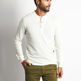 Polo Cuello Henley Manga Larga Blanco