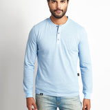 Polo Cuello Henley Manga Larga Celeste