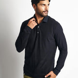 Polo Cuello Camisa Manga Larga Azul