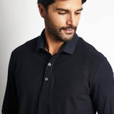 Pack 3 Polo Cuello Camisa Manga Larga Azul, Blanco y Negro