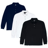 Pack 3 Polo Cuello Camisa Manga Larga Azul, Blanco y Negro