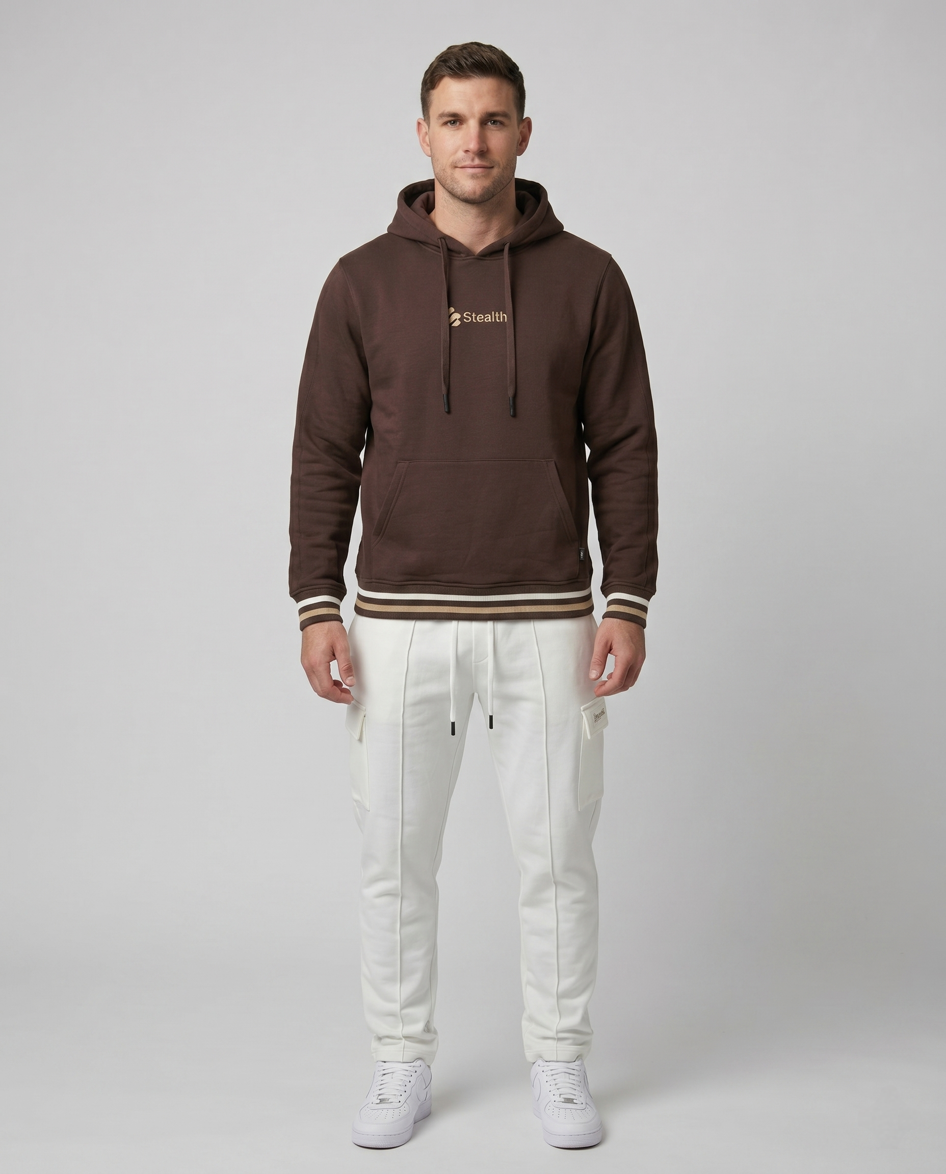 Polera Con Capucha Marron Pretina Tejida.