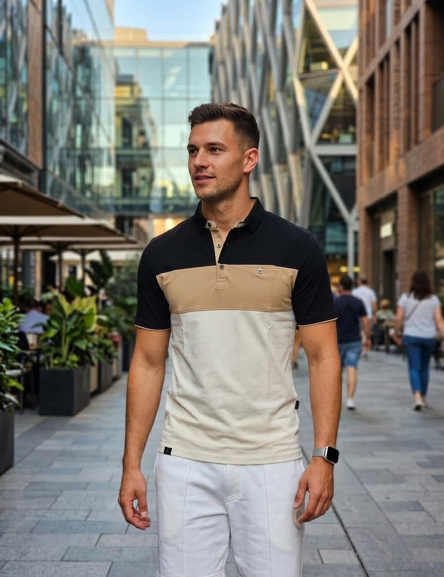 Polo Cuello Camisa Bloques Beige
