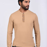 Polo Cuello Henley Manga Larga Camell