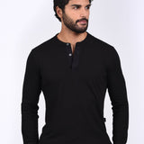 Polo Cuello Henley Manga Larga Negro