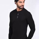 Polo Cuello Henley Manga Larga Negro