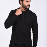 Polo Cuello Henley Manga Larga Negro