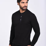 Polo Cuello Henley Manga Larga Negro