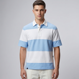 Polo Cuello Camisa Bloques Algodon Hombre Celeste