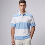 Polo Cuello Camisa Bloques Algodon Hombre Celeste