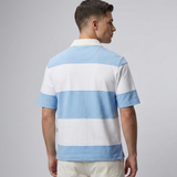 Polo Cuello Camisa Bloques Algodon Hombre Celeste