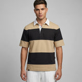 Polo Cuello Camisa Bloques Algodon Hombre Camel
