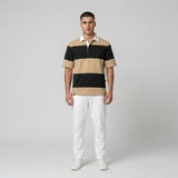 Polo Cuello Camisa Bloques Algodon Hombre Camel