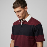 Polo Cuello Camisa Bloques Algodon Hombre Vino