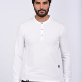 Polo Cuello Henley Manga Larga Blanco