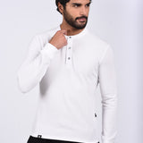 Polo Cuello Henley Manga Larga Blanco